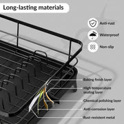 Plantex Stainless Steel Dish Drying Rack/Vessel Drainer Basket with Tray/Smart Drainage Drainboard with Detachable Cutlery Holder/Utensils Drying Rack for Kitchen- (43 X 32 X 12 cm, Black)