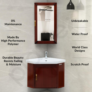 Plantex Wall Mount Vanity Cabinet with Washbasin and Mirror/Corner Wash Basin with Unbrekable Cabinet Full Set for Bathroom (461 - Brown)