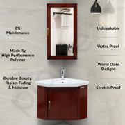 Plantex Vanity Set for Bathroom/Wall Mount Vanity Cabinet with Washbasin and Mirror/Corner Washbasin with Unbrackable Cabinet Full Set/Bathroom Accessories - (461, Brown)