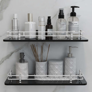 Plantex Heavy Duty Black Glass Shelf for Bathroom/Kitchen Wall Shelf/Living Room Glass Shelf, Polished (15x6 Inches - Pack of 2)