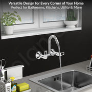 Plantex Sink Cock for Kitchen Sink/360 Degree Rotating with Foam Flow/Hot & Cold Sink Mixer/Wall Mount Swan Neck with Wall Flange and Teflon Tape - Pack of 1 (Chrome, 3223)