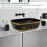 Plantex Ceramic Designer Washbasin for Bathroom/Countertop Basin/Rectangle Tabletop Wash Basin for Home/Office - (16010, Black & Gold)
