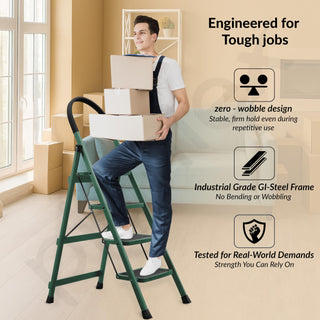 Plantex Hercules Pro 4-Step Foldable Ladder for Home with 200 kg Load Capacity/Heavy-Duty GI Steel Ladder/Anti-Slip Wide Step/Strong, Stable & Multi-Purpose (Green)