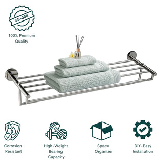 Plantex 304 Grade Stainless Steel 24 inch Folding Towel Rack for Bathroom/Towel Stand/Hanger/Towel Bar/Bathroom Accessories - Oreo (Chrome)