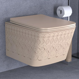 Plantex Ceramic Commode/Rimless Western Toilet/Wall Hung Commode with Soft Closing Toilet Seat Cover- P Trap - (LAS03, Khakhi)