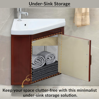 Plantex Wall Mount Vanity Cabinet with Washbasin and Mirror/Corner Wash Basin with Unbrekable Cabinet Full Set for Bathroom (461 - Brown)