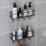 Plantex Bathroom Organizer Without Drill/GI Steel Self Adhesive Bathroom Shelf for Wall with Magic Stickers/Adhesive Shelf for Kitchen with Hooks & Magic Sticker - GI Steel (Pack of 2)
