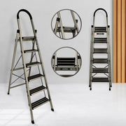 Plantex Ladder for Home-Foldable Aluminium 6 Step Ladder-Wide Anti Skid Steps/Strong Wide Steps Ladder (Anodize Coated-Gold)