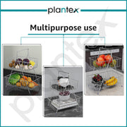 Plantex High Grade Steel 2-Tier Fruit & Vegetable Basket For Dining Table/Kitchen (Chrome), Countertop, Tiered Shelf