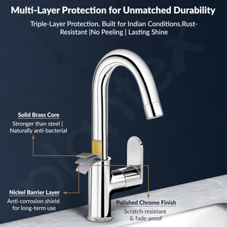 Plantex Pure Brass Kitchen Sink Tap with Water Saving Aerator/Sink Tap for Kitchen Basin with Brass Wall Flange and Teflon Tape-7 Year Warranty (ORN-212-Chrome)