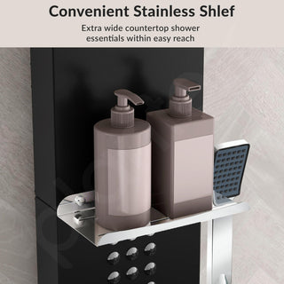 Plantex 304 Grade Stainless Steel Shower Panel/6 in 1 Shower System/Rainfall Showerhead with Handshower for Bathroom/Tub Spout/Body Massage Spray With Hot &cold Mixer-(1016, Black)