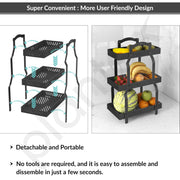 Plantex GI-Steel 3 Tier Shelf/Multipurpose Rack/Storage Rack for Kitchen/Fruit & Vegetable Basket for Kitchen - Pack of 1, (Black)