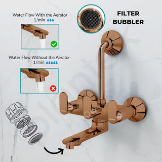 Plantex Pure Brass Wall Mixer for Bathroom 2 In1 with L-Bend Provison for Overhead Shower/Mixer Tap for Bathroom with Water Saving Aerator -7 Year Warranty by Plantex (Orn-218- Rose Gold)