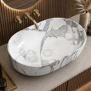 Plantex Ceramic Tabletop Washbasin for Bathroom/Designer Hand Wash Basin/Oval Countertop Basin/Home/Office (22x13.5x6 Inch - White & Grey)