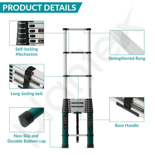Plantex 4.6m (15 ft.) Aluminium Telescopic Ladder/12-Steps Portable Ladder with Removable Hooks/Foldable Multipurpose Collapsible Ladder for Home & Outdoor Use/2 Years of Warranty by Plantex-(Green)
