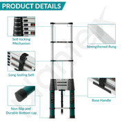 Plantex 4.6m (15 ft.) Aluminium Telescopic Ladder/12-Steps Portable Ladder with Removable Hooks/Foldable Multipurpose Collapsible Ladder for Home & Outdoor Use/2 Years of Warranty By Plantex-(Green)