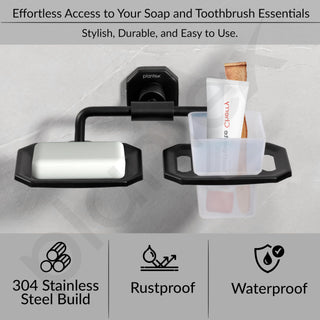 Plantex 304 Grade Stainless Steel 2in1 Soap Dish with Tumbler Holder/Soap Stand/Tooth Brush Holder/Bathroom Accessories - Nipron (Black)