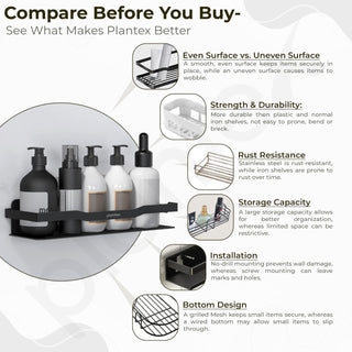 Plantex Bathroom Organiser Without Drill/Stainless Steel Bathroom Combo/Self Adhesive Soap Holder - Pack of 4 (Black,12 x 4 Inch)