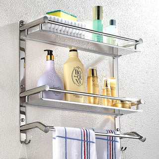 Plantex Stainless Steel Bathroom Organizer/Multipurpose 3 Tier Bathroom Shelf with Towel Hanger and Hooks/Shelf for Washroom