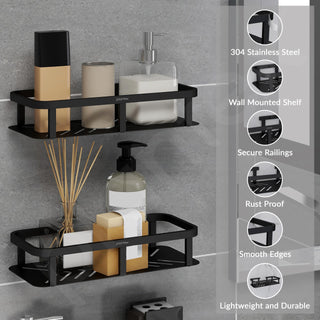 Plantex Stainless 304 Grade Steel Shelf for Bathroom/Kitchen Rack - Bathroom Accessories - Pack of 2 (12X5 Inches-Black Finish)