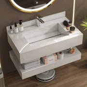 Plantex Floating Vanity for Bathroom/Slab Tile Vanity/Wall Mount Basin with Cabinet/Washbasin Cabinet - 32 x 18 inch (ED-07-Marble Finish)