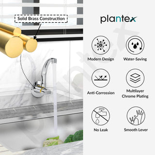 Plantex Pure Brass Kitchen Taps for Home Sink/Tap for Kitchen Basin with 360° Swivel Spout and Water Saving Aerator/Water Tap with Brass Wall Flange-7 Year Warranty (AQ-1410- Chrome)