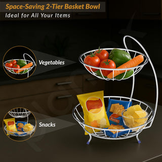 Plantex 2-Tier Fruit bowl for Dining Table/Stainless Steel Fruit Storage Basket For Dining Table/Vegetable Stand for Kitchen(Chrome Finish)