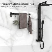 Plantex Stainless Steel Folding Single Towel Rod with Hooks/Towel Holder for Bathroom/Towel Hanger/Towel Stand/Bathroom Accessories - (24 Inch-Black)