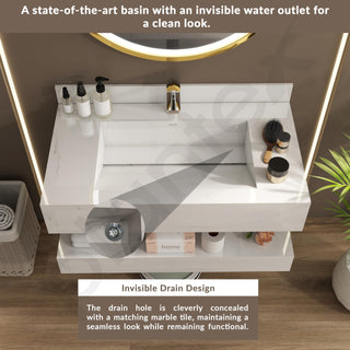 Plantex Floating Vanity for Bathroom/Slab Tile Vanity/Wall Mount Basin with Cabinet/Washbasin Cabinet - 32 x 18 inch (ED-07-Marble Finish)