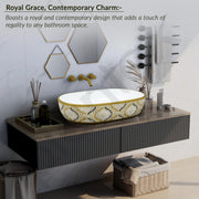 Plantex Tabletop Washbasin for Bathroom/Designer Ceramic Hand Wash Basin/Vessel Sink Basin for Home/Hotel - (23x16x5.5 inch - White & Gold)