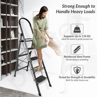 Plantex 5 Step Ladder - Foldable Steel -Wide Anti Skid Steps - 5 Year Manufacturer Warranty(Gray & White)