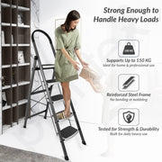 Plantex Steel 5 Step Ladder for Home/Wide Anti Skid 5 Step Ladder Foldable/5 Year Manufacturer Warranty By Plantex (Gray & White)