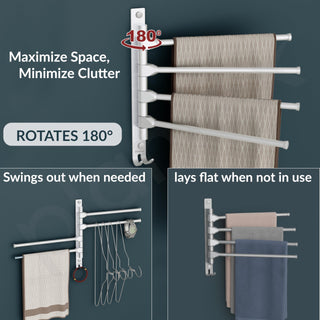 Plantex Aluminium 4-Arm Bathroom Swing Hanger Towel Rack/Holder for Bathroom/Towel Stand/Bathroom Accessories(Silver)