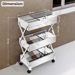Plantex 3-Tier Multipurpose Storage Trolley with Wheels/Rotating Kitchen Vegetable Rack/Stainless Steel Space Saving Organizer Basket Stand/Heavy Duty Rolling Utility Cart–(Chrome)