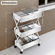 Plantex 3-Tier Multipurpose Storage Trolley with Wheels/Rotating Kitchen Vegetable Rack/Stainless Steel Space Saving Organizer Basket Stand/Heavy Duty Rolling Utility Cart–(Chrome)