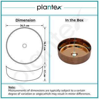 Plantex Ceramic Round Wash Basin/Designer Table Top Washbasin/Countertop Wash Basin for bathroom/Home/Office (Rose Gold-14x14x5 Inch)