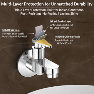 Plantex Pure Brass LEA-701 Water Tap for Bathroom with Water-Saving Technology Tap/Wall Mount Bib Tap with Wall Flange & Teflon Tape-7 Year Warranty (Chrome Finish)