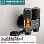 Plantex 2 Way Angle Cock/Stainless Steel Double Outlet Water Valve/Bathroom & Kitchen Tap Connector/Water Faucet - Pack of 1 (Black, APS-N-8)