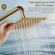 Plantex Stainless Steel Overhead Shower 6 x 6 inch with Water-Saving Technology/High pressure Rain Shower Head without Arm/Bathroom Shower -(Ultra Slim-PVD Gold)