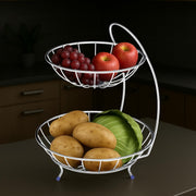 Plantex 2-Tier Fruit bowl for Dining Table/Stainless Steel Fruit Storage Basket For Dining Table/Vegetable Stand for Kitchen(Chrome Finish)