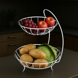 Plantex 2-Tier Fruit bowl for Dining Table/Stainless Steel Fruit Storage Basket For Dining Table/Vegetable Stand for Kitchen(Chrome Finish)