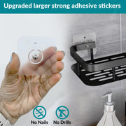 Plantex Bathroom Organizer Without Drill/Stainless Steel & Aluminium Shelf for Wall with Adhesive Stickers - Pack of 1 (12x5 inch, Black)