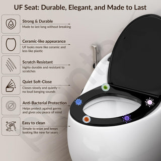 Plantex Platinum One Piece Commode for Toilet/Rim Siphonic Western Toilet/S Trap WC for Bathroom Commode with Soft Close Seat Cover- (White and Black)