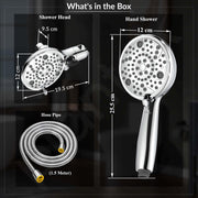 Plantex ABS 8 mode Bathroom Shower Set with 304 Stainless Steel 1.5 meter Flexible Hose Pipe/Handheld Shower Head with 10-inch Round Shower Head-Chrome