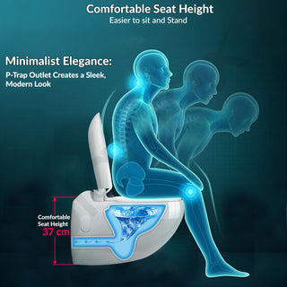 Plantex Ceramic Commode for Toilet/Rim Oval Shape Wall Hung Commode/Washdown Western Toilet with Soft Closing Toilet Seat (P-Trap, White)