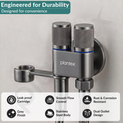 Plantex 2 Way Angle Cock/Stainless Steel Double Outlet Water Valve/Bathroom & Kitchen Tap Connector/Water Faucet - Pack of 1 (Grey, APS-N-9)