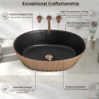 Plantex Designer Basin for Bathroom/Oval Table Top WashBasin/Countertop Hand Wash Basin/Vessel Sink for Restaurant/Hotel (19x15x5 Inch - Gold & Black)