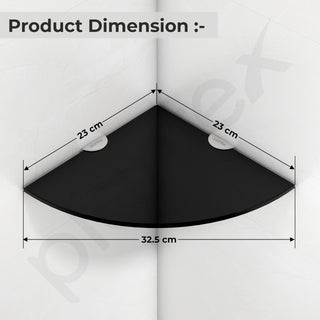 Plantex Glass Corner Shelf for Bathroom/Living Room/Kitchen Corner Shelf, Wall Mount/Glass Shelf for Bathroom Wall (9x9 Inches, Black, Pack of 3)