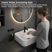Plantex Ceramic Wash Basin/One Piece Basin for Bathroom with 10 Years Glaze Warranty by Plantex/Table Top Washbasin for Home/Office/Hotels (White - 20.5 x 17 x 5 Inch)