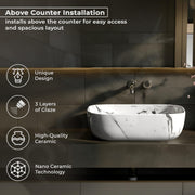 Plantex Tabletop Wash Basin/Bathroom Basin Sink/Ceramic Countertop Basin/Marble Basin with Grey Veins/Wash Basin for Bathroom, Restaurant, Hotel (18 x 13 x 5.5 Inch)